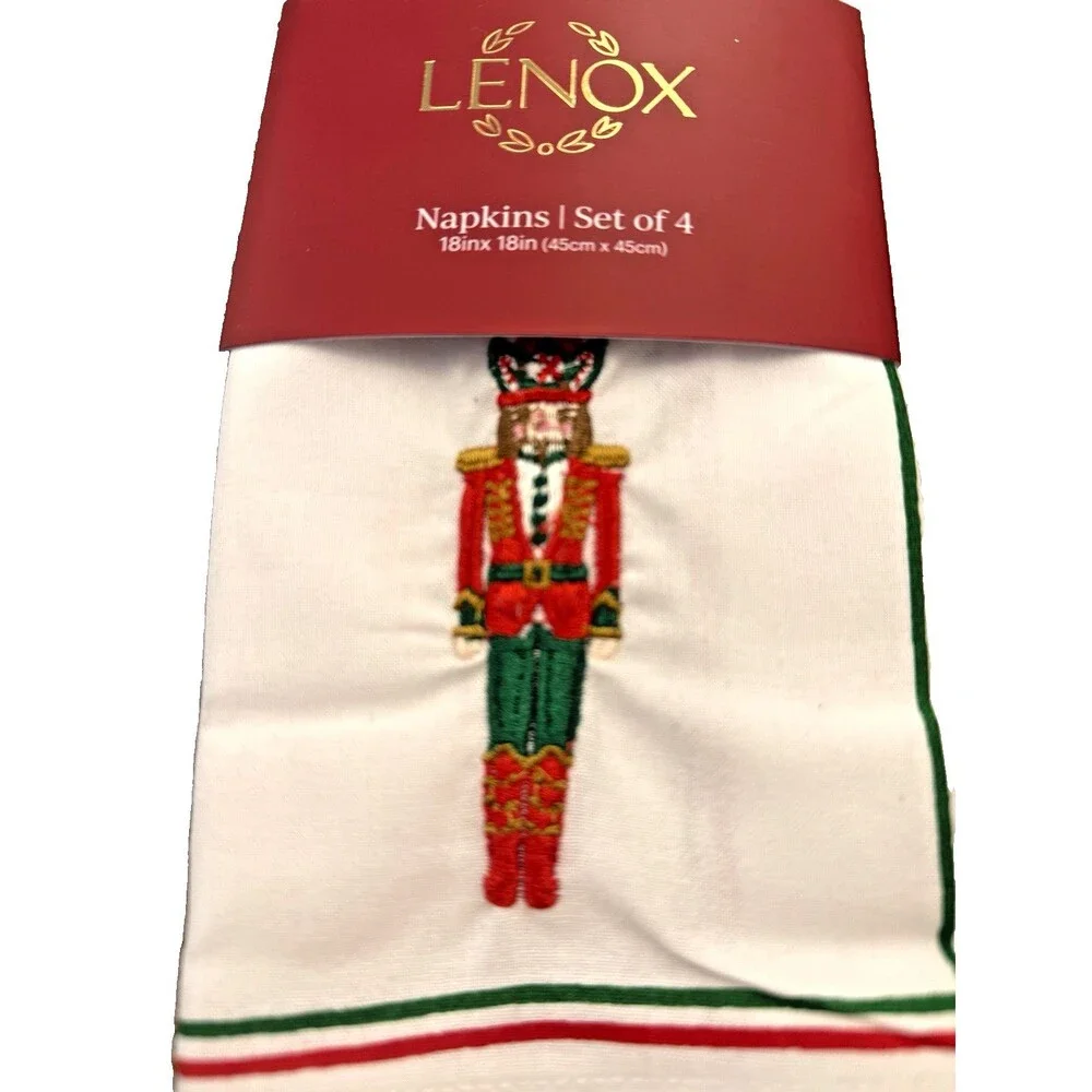 Lenox Christmas Nutcracker Embroidered Napkins Fabric Set Of 4 Bay Berry White